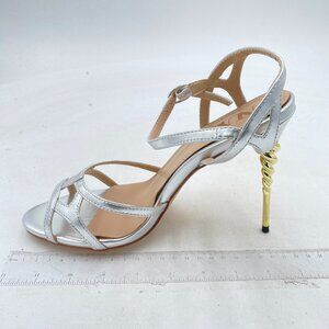 Silver Women Trendy Spiral Heel Cutout Slip On Slingback Open Toe Party Sandal